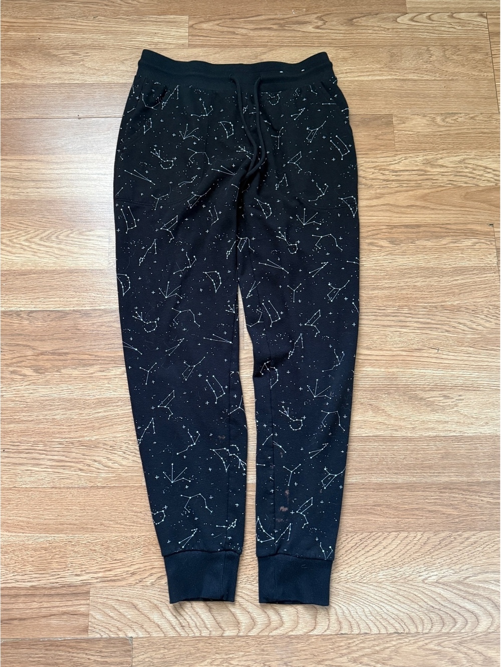 Stars Above Black Jogger Pants with Constellation Print, Size XS